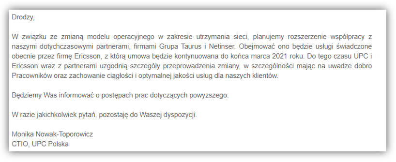 ►►► KONTRAKT UPC – ERICSSON – AKTUALNOŚCI ◄◄◄