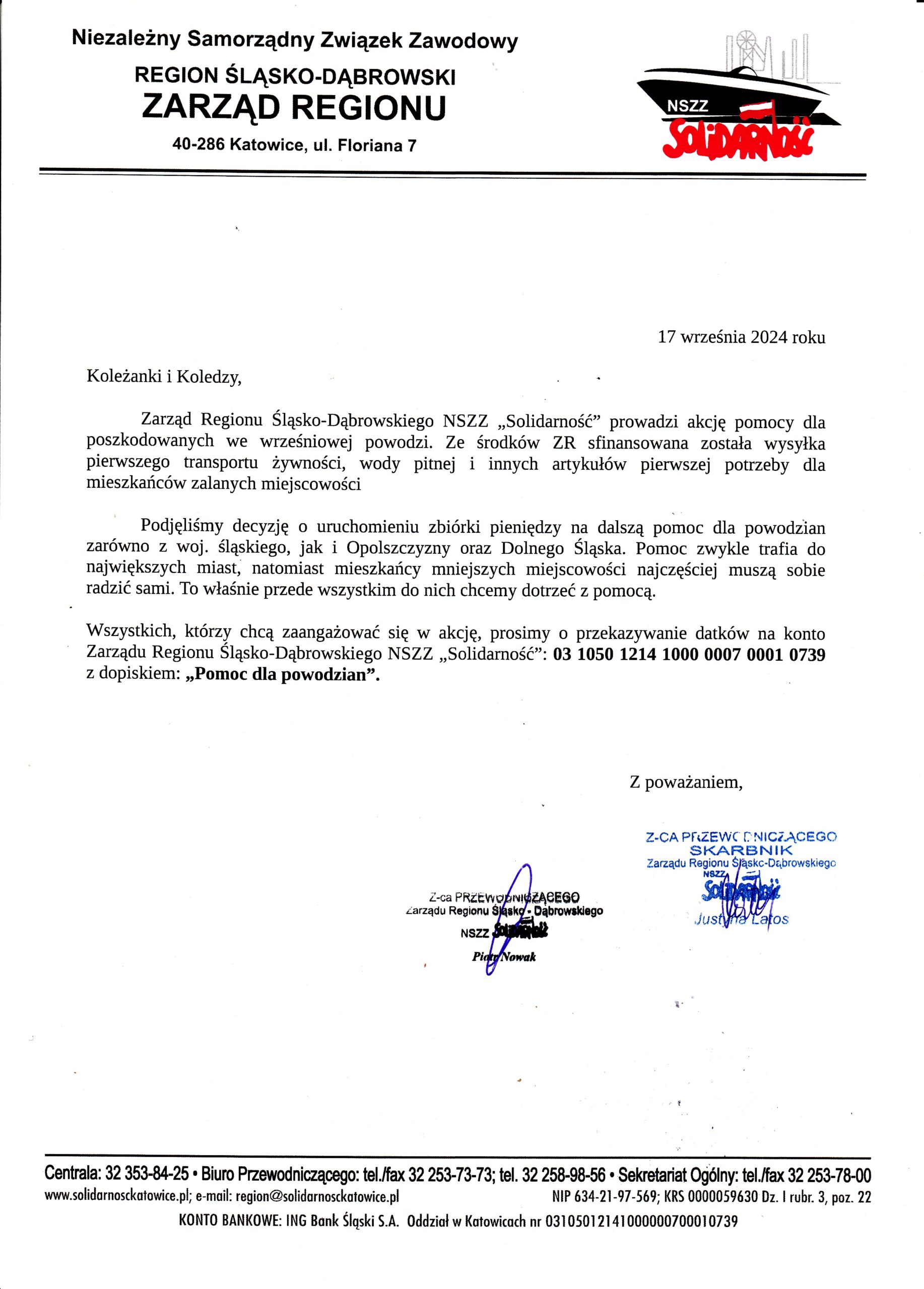 Apel – pomoc dla powodzian